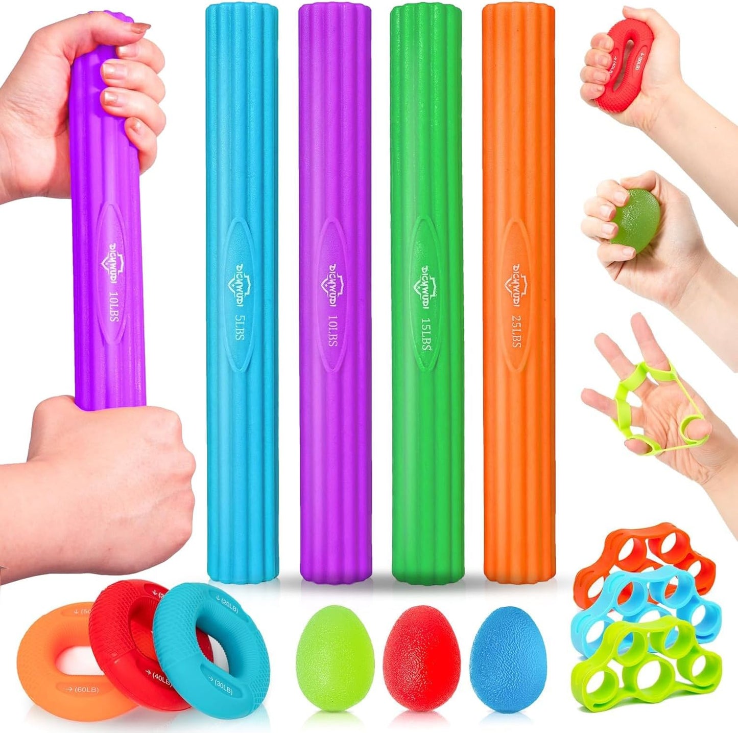DICYWUDI Flex Therapy Bar and Grip Strength Trainers Set, Physical Therapy & Resistance Bar for Golfers Elbow,Tendinitis,Wrist,Forearms Pain, Improve Grip Strength and Relieve Pain
