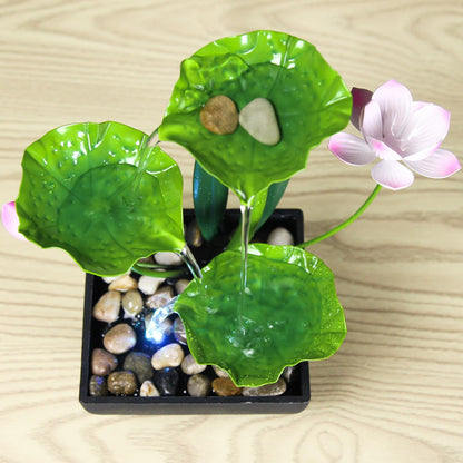 Water Fountain Indoor Waterfall Fountain 3-Tier Tabletop Fountain Lotus Desk Relaxation Home Decor Including Lots of Rocks and Soothing Sound Machine (Green 1)