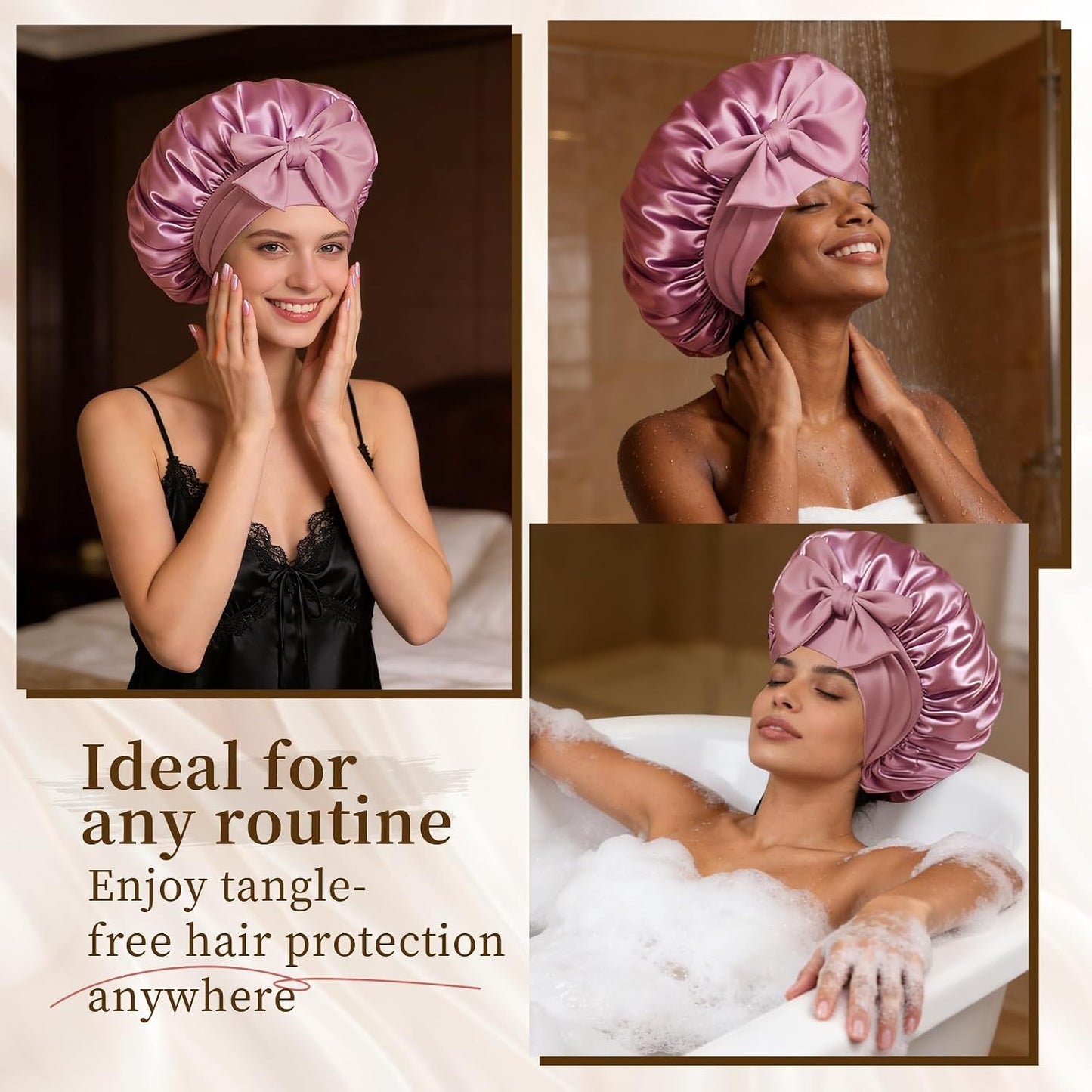 Silk Bonnet Satin Bonnet for Sleeping Large Bonnets with Tie Band Hair Wrap with Adjustable Straps Hair Cap for Women Curly Black