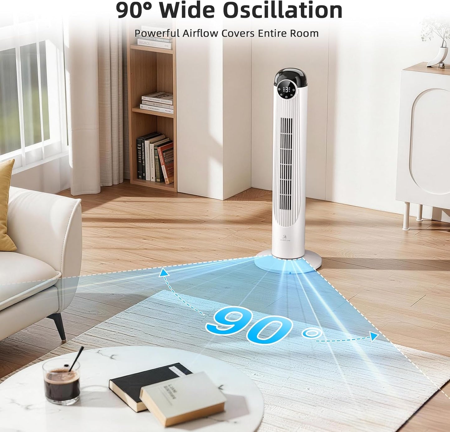 Antarctic Star T36 Tower Fan-36 Inch, Bladeless Oscillating Fan with Remote, 6 Speeds & 4 Modes, LED Display, 9H Timer, Quiet Floor Standing Fan for Bedroom Living Room Office, Pink