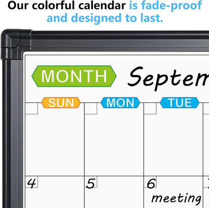 JILoffice Magnetic Dry Erase Calendar Whiteboard, 4 Month White Board Planner 36 X 24 Inch, Black Aluminum Frame Wall Mounted Board for Office Home and School