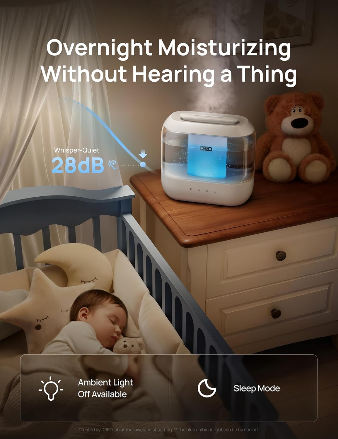 Dreo Humidifiers for Bedroom, 4L Top Fill for Large Room, 36H Runtime, 28 dB Quiet Supersized Cool Mist Air Humidifier for Baby Nursery, Plants, Indoor, Night Light, Easy to Clean & Fill, Black