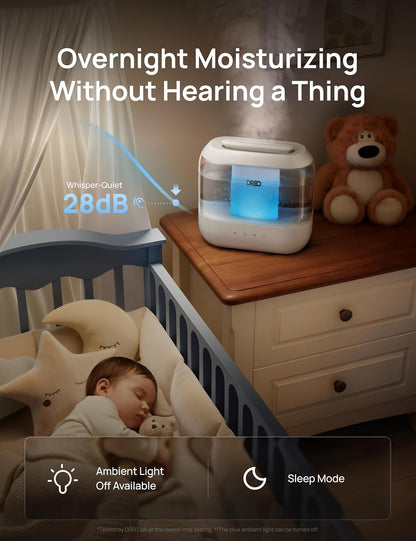 Dreo Humidifiers for Bedroom, 4L Top Fill for Large Room, 36H Runtime, 28 dB Quiet Supersized Cool Mist Air Humidifier for Baby Nursery, Plants, Indoor, Night Light, Easy to Clean & Fill, Black
