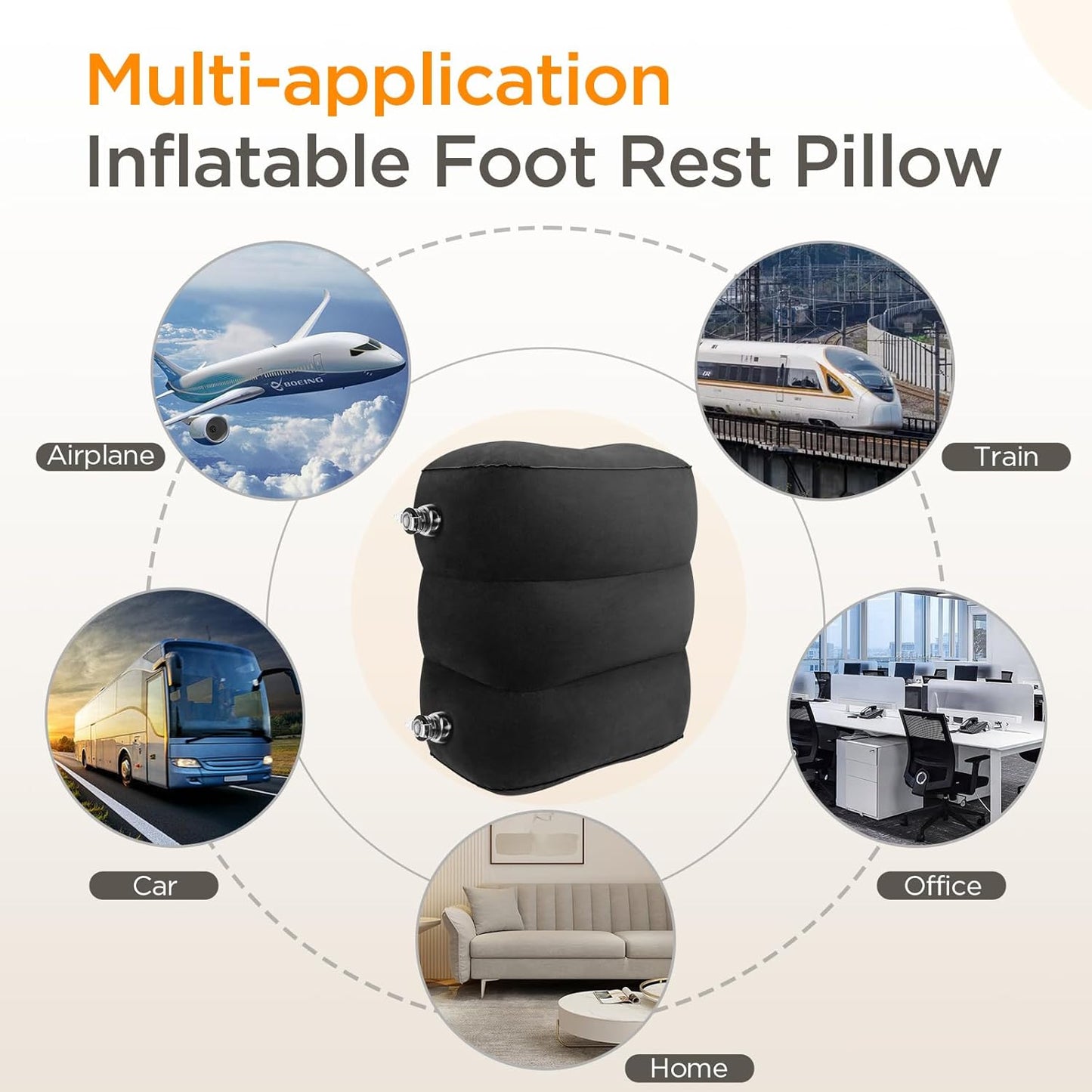 Inflatable Travel Foot Rest Pillow(2-Pack), HOMCA Adjustable Height Leg Pillow Fast Inflating Airplane Bed for Toddlers Footrest Pillow for Office, Airplane, Train, Cars, Home (Grey)
