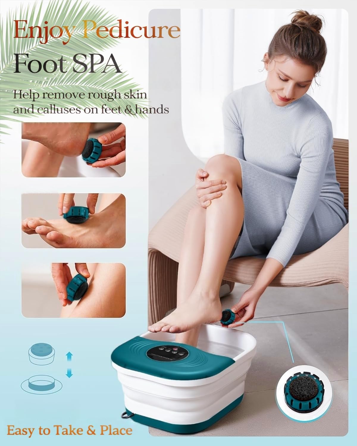Collapsible Heated Foot Spa with Bubble and Red Light Temperature Control Foot Bath Massager and Soaking Tub Featuring 8 Shiatsu Massage Rollers Pumice Stone and Built-in Timer Ideal Gift for Wife,Mom