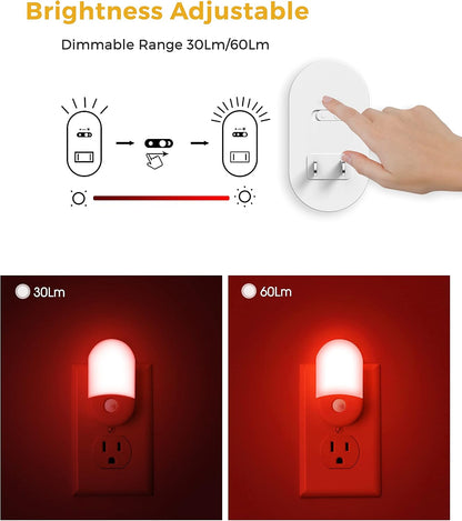 L LOHAS LED Amber Night Light, 2 Pack, Night Lights Plug into Wall Motion Sensor, 0.6W 2000K, LED Nightlights, 30/60LM Adjustable Brightness, Automatic Low Blue Nightlight for Kids, Bathroom, Hallway