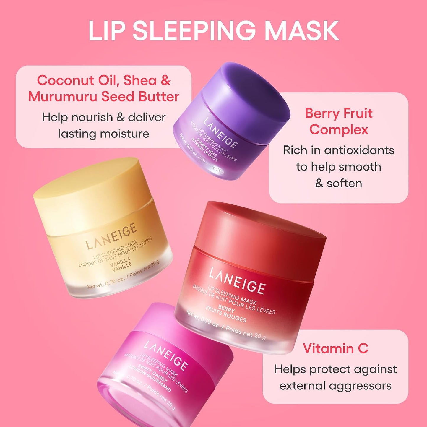 LANEIGE Lip Sleeping Mask: Nourish, Hydrate, Vitamin C, Murumuru & Shea Butter, Antioxidants, Flaky, Dry Lips