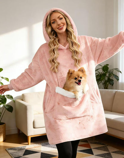 Wearable Blanket Hoodie Gifts for Women Men, Oversized Blanket Sweatshirt Cozy Fleece Blanket with Dog Giant Pocket