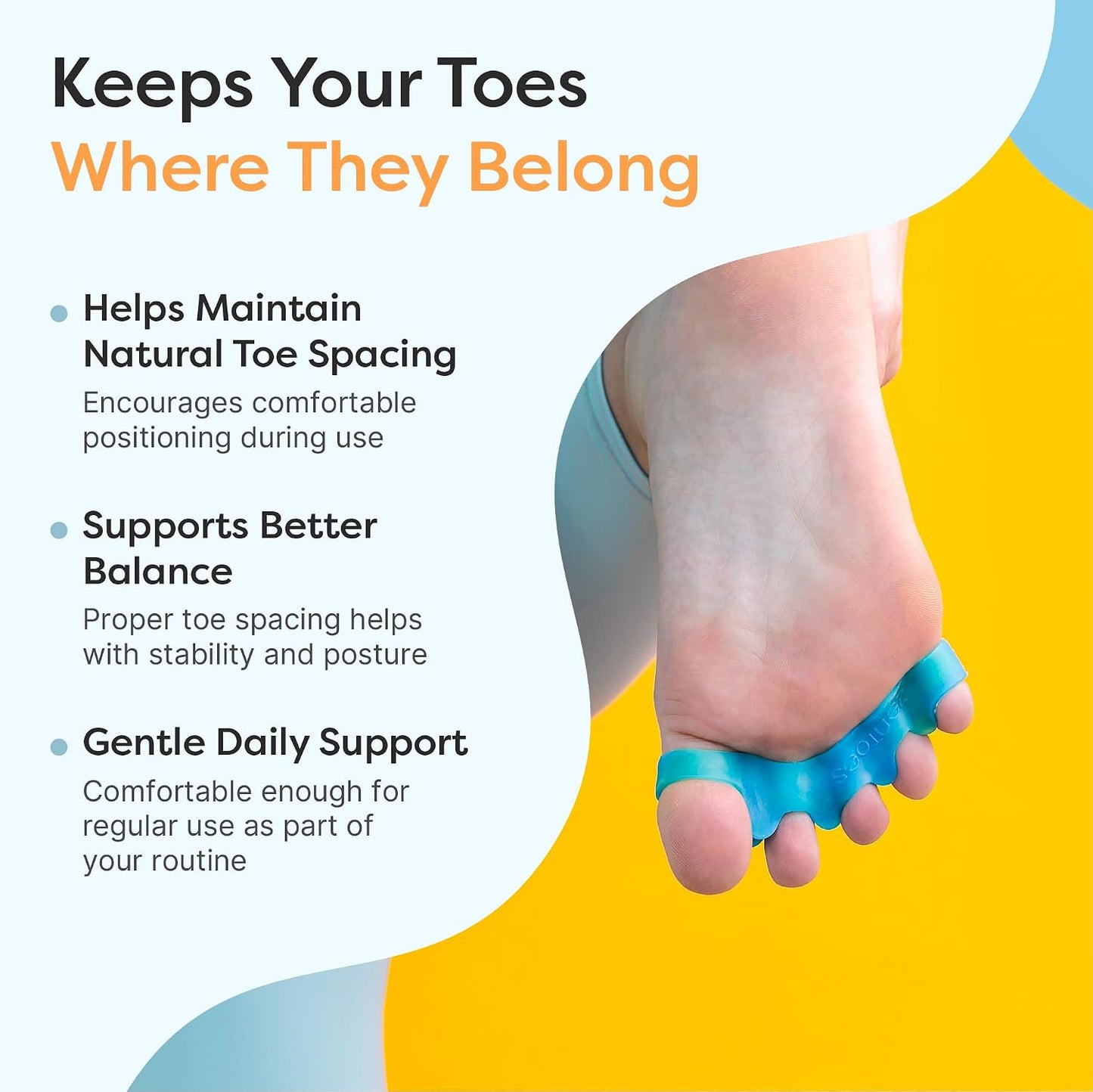 ZenToes Silicone Toe Spacers and Separators for Correct Toe Alignment, Bunion Relief, Hammertoe Straightener, Gel Orthopedic Corrector – 1 Pair (Black)