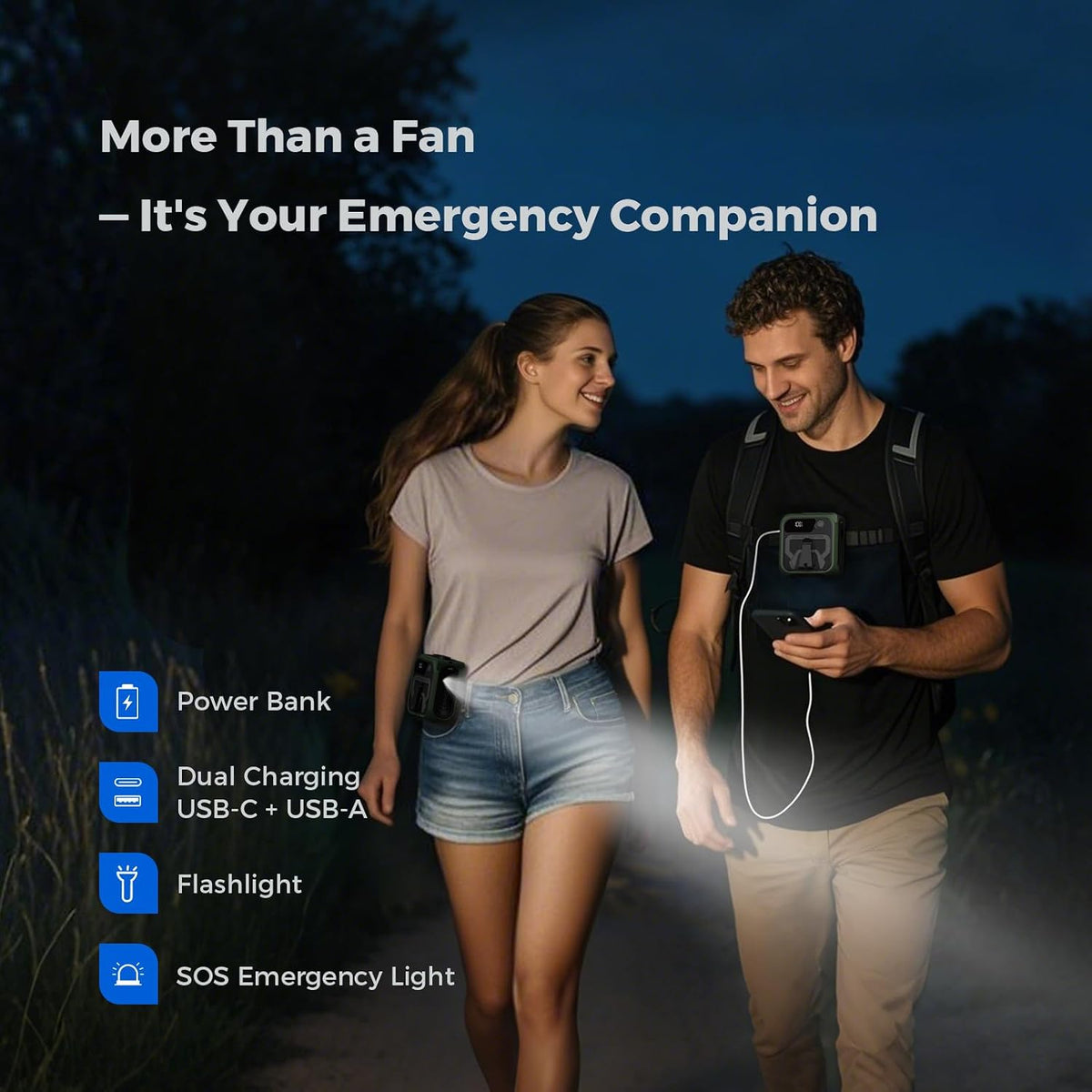 SEAINGO Portable Waist Fan Rechargeable – 10000mAh, 42 ft/s Max, 5 Speeds 16000RPM, Personal Cooling Wearable Clip Body Belt Shirt Fans, Hanging Neck Fan with Light