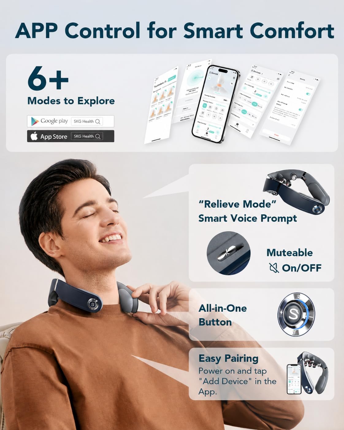 SKG G7 Pro Fold Neck Massager for Strain Relief Deep Tissue with Heat and Vibration Cordless Travel Massager, Father's Day Dad Gifts Foldable Neck Massager for Office Home Car Travel