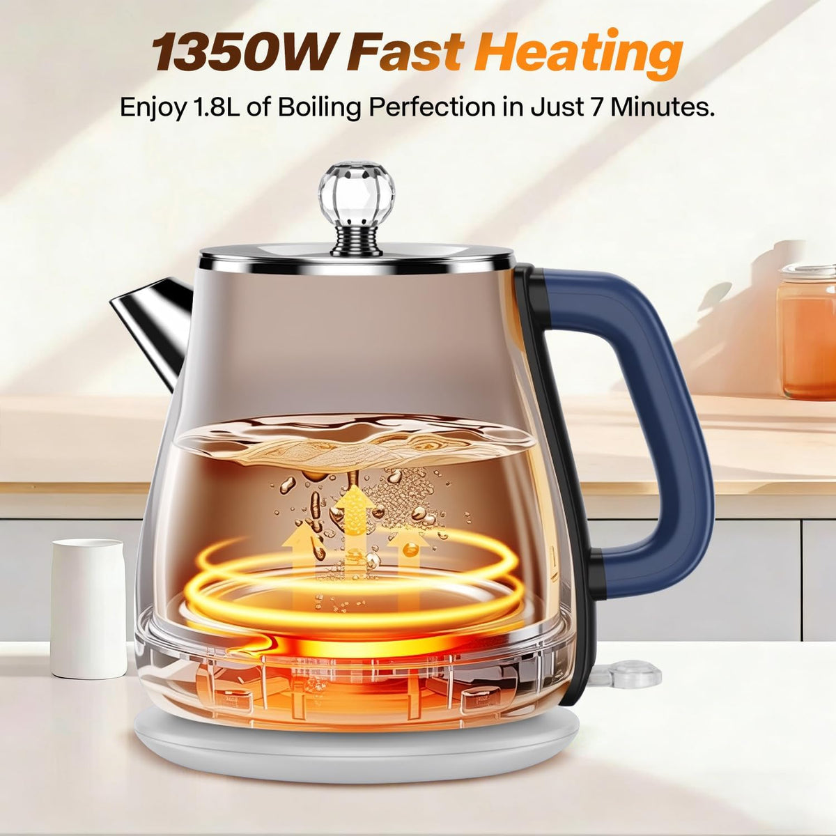 1.8L Electric Kettle, Tea Kettle with Fast Boil 1350W, Pearl White