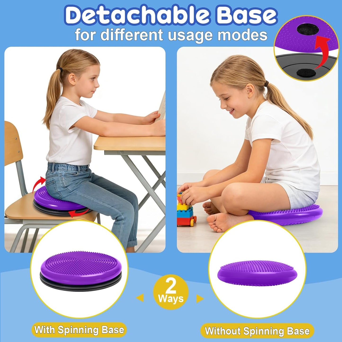 Wiggle Seat Cushion,Fimeetoy Sensory Spinning Chair,ADHD Tools for Kids,Flexible Seating Classroom & Home,Inflatable Wobble Balance Disc-Blue