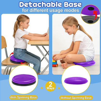 Wiggle Seat Cushion,Fimeetoy Sensory Spinning Chair,ADHD Tools for Kids,Flexible Seating Classroom & Home,Inflatable Wobble Balance Disc-Blue