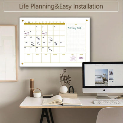 Black Glass 3-1 Monthly Dry Erase Calendar Whiteboard for Wall,24"x 36",Frameless Mounting,Office/School/Home, Frameless Large Planner White Board