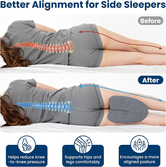 Knee Pillow for Side Sleepers - Cooling Gel Memory Foam Leg Pillow for Side Sleeping, Heart-Shaped Between Legs Cushion for Pressure Relief on Sciatica, Lower Back, Hips & Joints, Grey