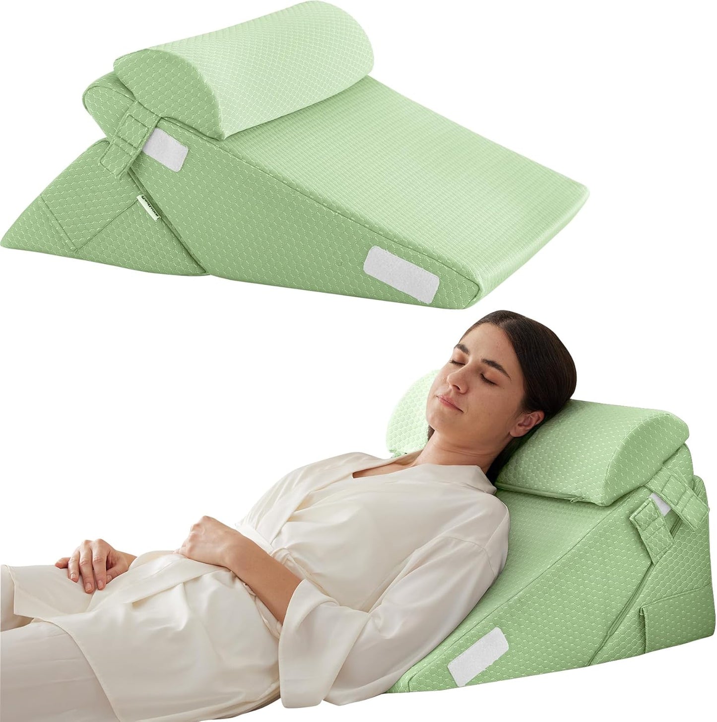 Bedluxe Wedge Pillow Headboard, 3PCS Orthopedic Bed Wedge Pillows Set for After Surgery, Adjustable Pillow Wedge for Acid Reflux&Back Pain Relief, Sleeping, Back Pillow for Bed Sitting Up, White/Grey