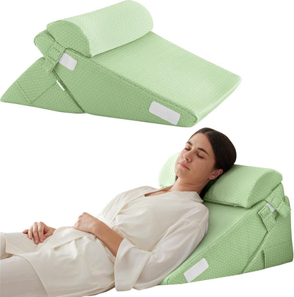 Bedluxe Wedge Pillow Headboard, 3PCS Orthopedic Bed Wedge Pillows Set for After Surgery, Adjustable Pillow Wedge for Acid Reflux&Back Pain Relief, Sleeping, Back Pillow for Bed Sitting Up, White/Grey