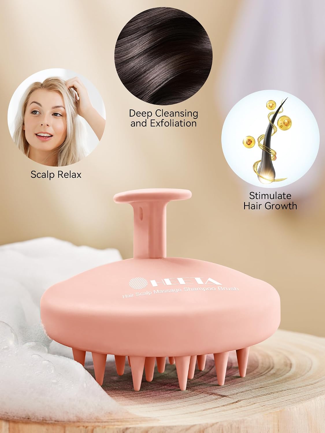 HEETA Scalp Massager Hair Growth, Scalp Scrubber with Soft Bristles, Integrated Silicone Design, Exfoliator for Dandruff Removal & Relaxation, Shampoo Brush Fit Wet Dry Hair Use, Black