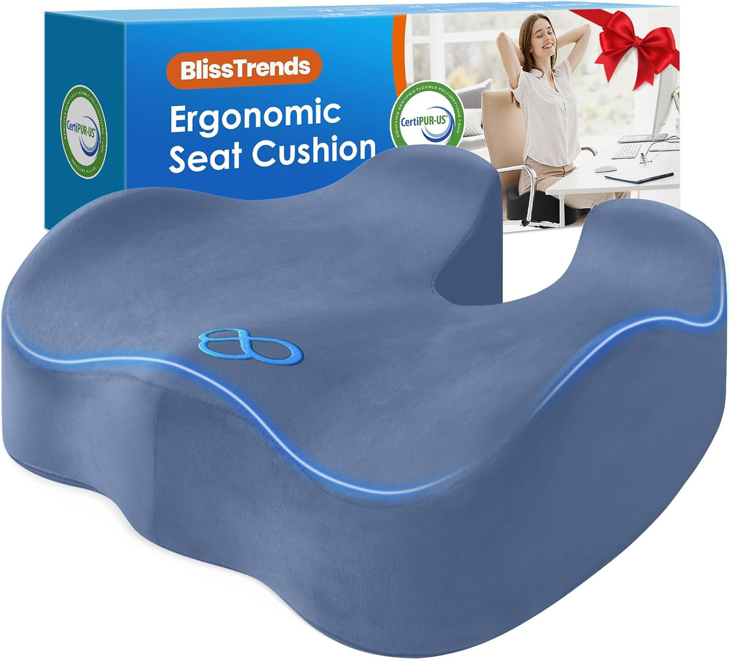 BlissTrends Seat Cushion with Velvet Cover, Thick Memory Foam Cushions for Office Chair, Car Seat, Airplane, Relieving Pressure Tailbone Sciatica Back Pain for Long Sitting, Car Drivers 4.7in Black