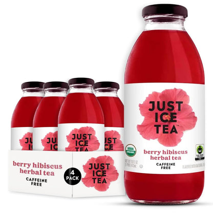 Just Ice Tea Organic Iced Tea, 16 Fl Oz Glass Bottles (Pack of 4) (Berry Hibiscus)
