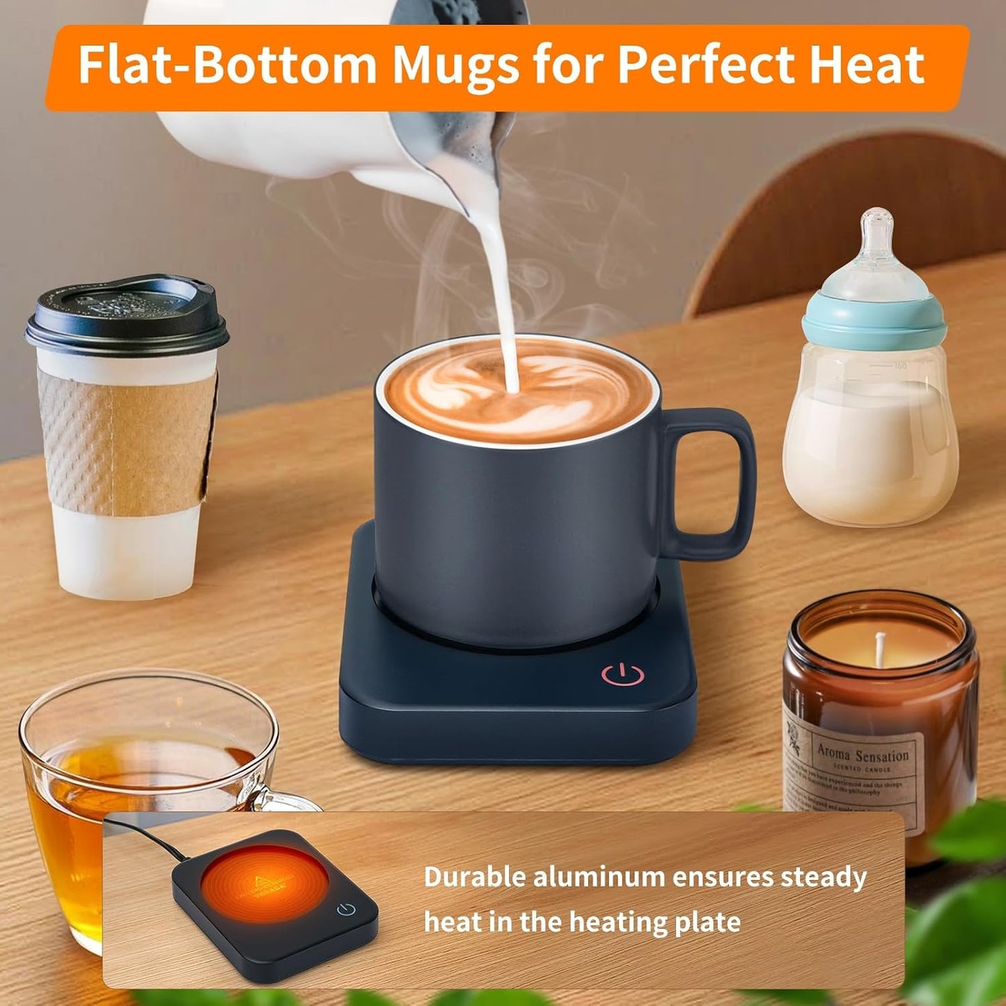VOBAGA Coffee Mug Warmer for Desk with Auto Shut Off & 3-Temp Settings, Coffee Cup Warmer with Smart Safety Alert Home Office Accessory, Perfect for Coffee, Tea, Milk (Mug for Display)
