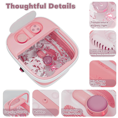 Collapsible Foot Bath, Foot Spa Bath Massager with Heat, Bubble, Remote Control, Temperature Control, 3 Pedicure Attachments, Feet Soaking Tub for Stress Relief
