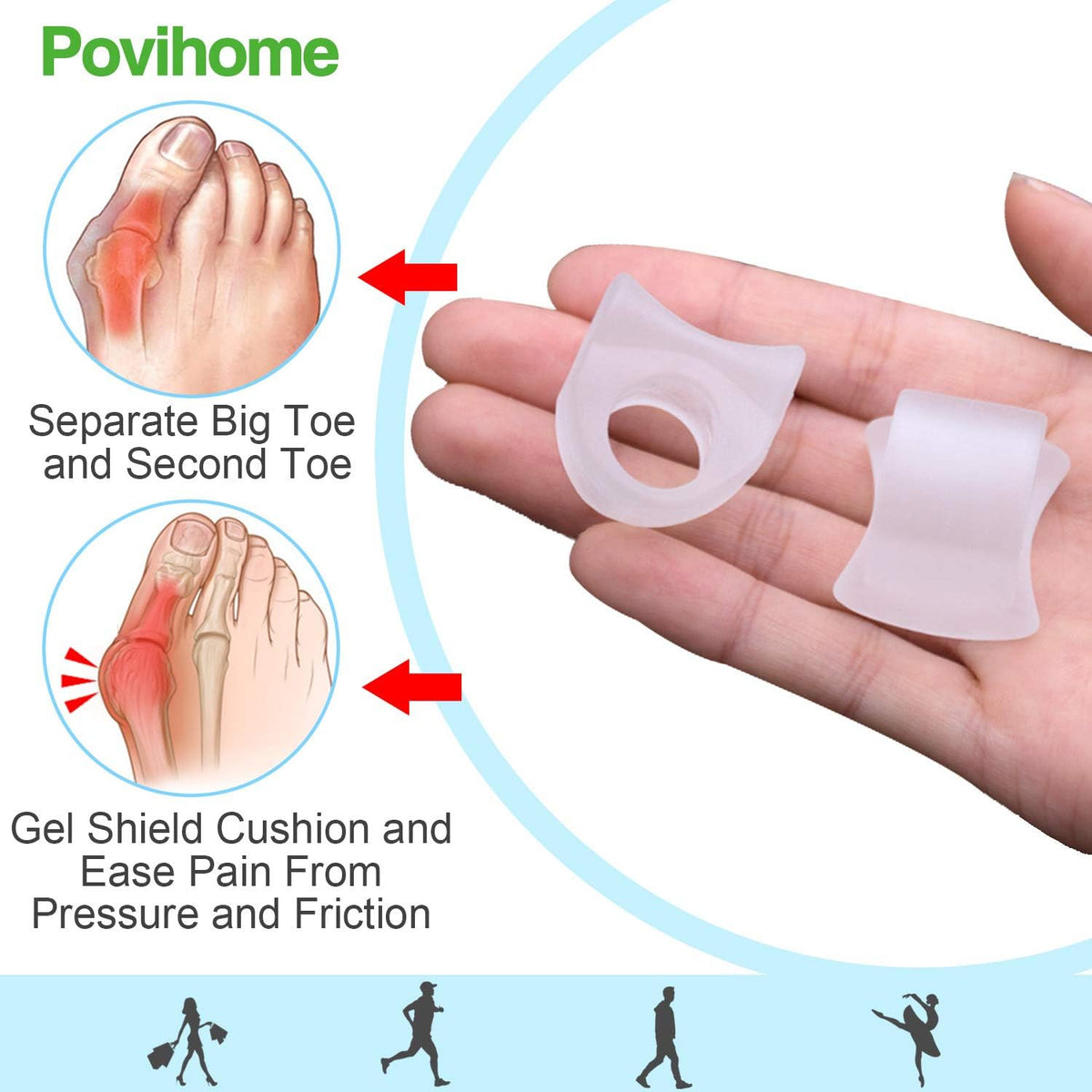 Povihome 10 Pack Clear Toe Spacers, Big Toe Separator (1st/2nd Toe), Bunion Corrector to Correct Big Toe Bunion, Overlapping Toes