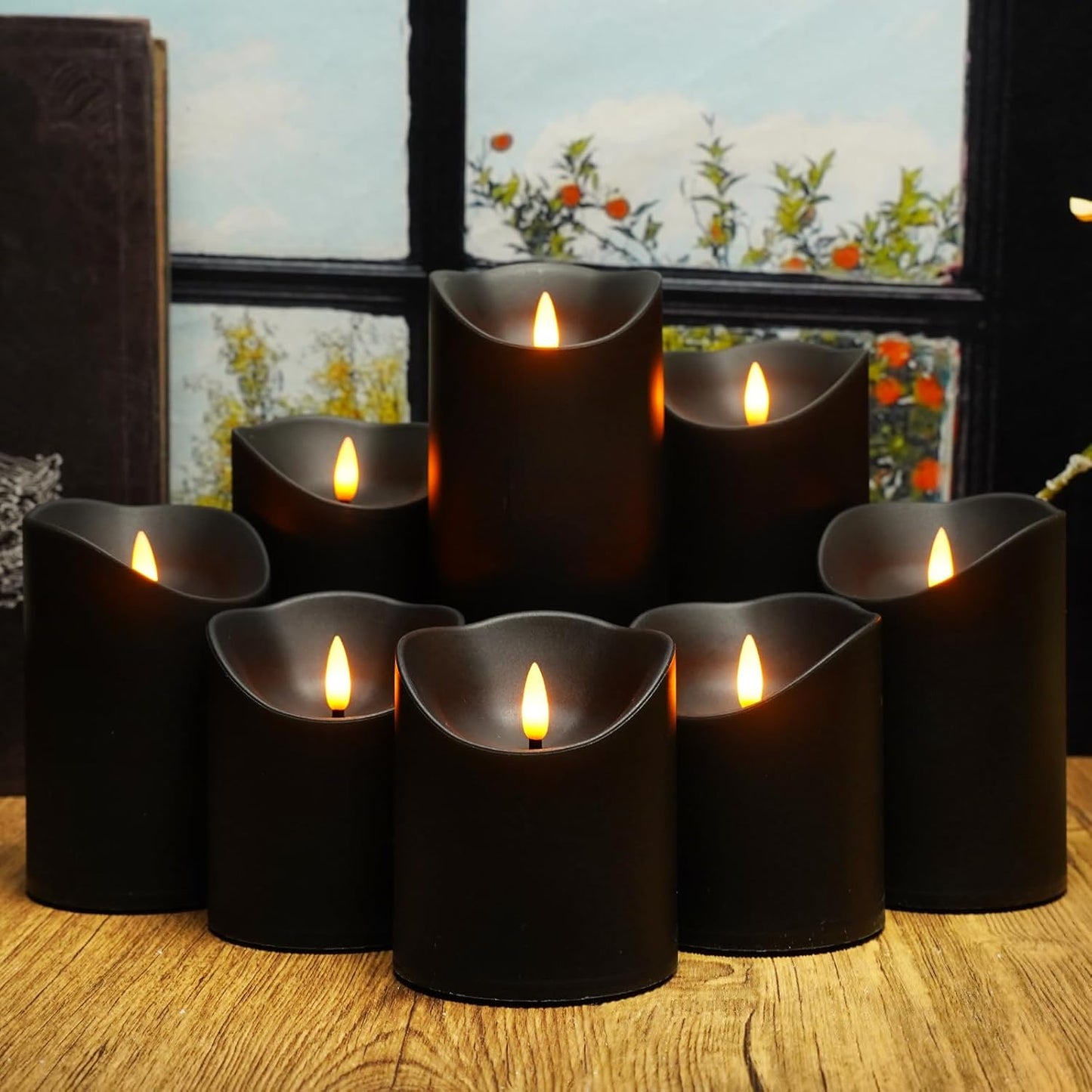Nimiko Flameless Candles with Remote, Battery Operated Flickering Flameless Candles, LED Candles with Timer 2/4/6/8H, with Realistic LED Candles Set of 9 (D3 x H 3" 4" 5" 6" 7") (Ivory)