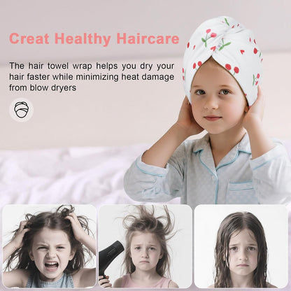 Unicorn Castle Microfiber Hair Towel for Kids 2Pack Hair Wrap Towels Absorbent Hair Drying Towel Wrap Hair Turbans for Curly Thick Hair, Pink White Strawberry