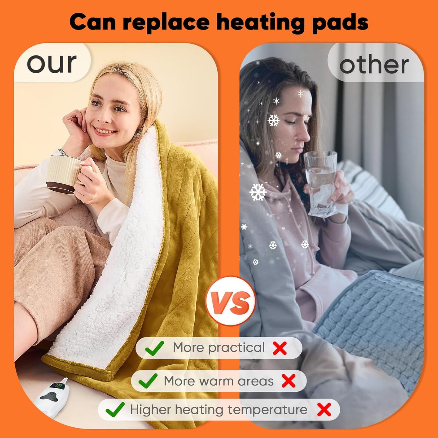 greenoak Heated Blanket Electric Throw 50"X60", Heating Blanket with 10 Heat Levels 1/2/4/6/8 Hours Auto-Off,Fleece Soft Sherpa Blanket,Gifts for Grandma Mom Seniors, Misty Grey