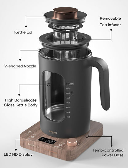 INTASTING Electric Tea Kettle with Infuser, ±1℉ Temperature Control, 1L