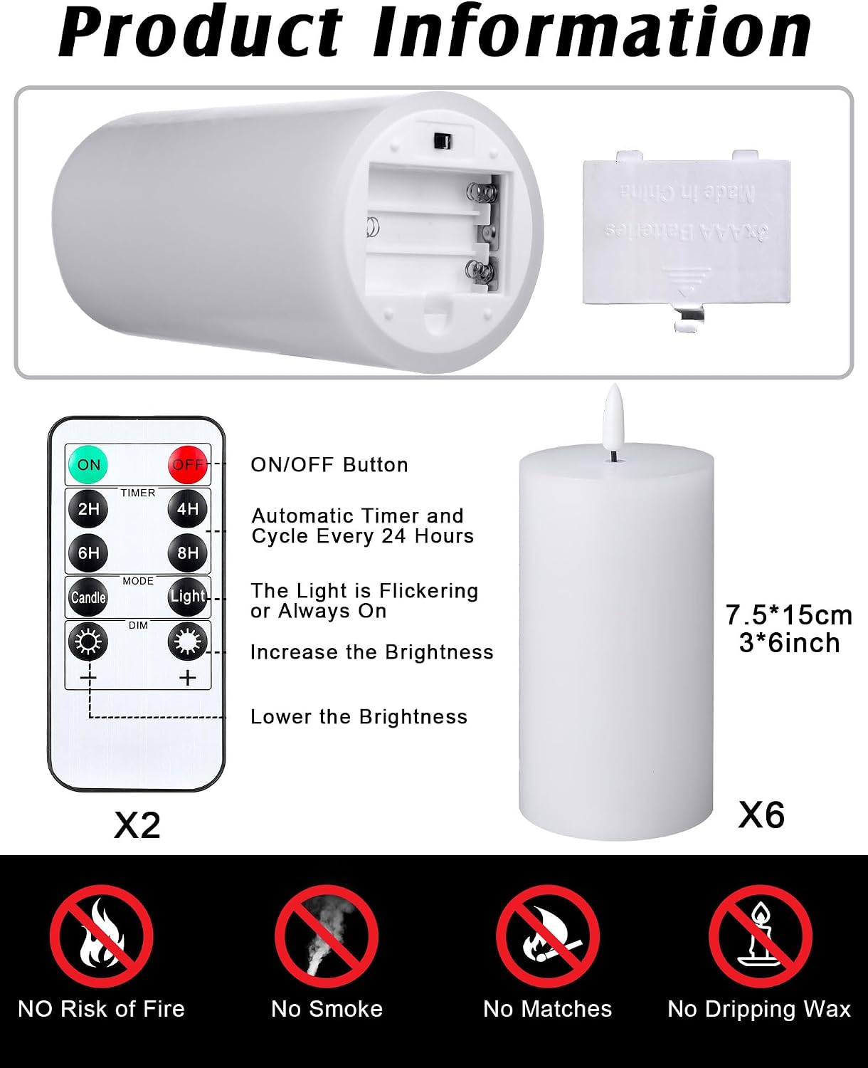 VIHOSE 12 Pack White Flameless Candles Set with Remote and Timer Flickering Flameless Battery Candles Flat Top LED Pillar for Wedding Outdoor Home Festival Decoration(D 3'' H 4'' 5'' 6'')