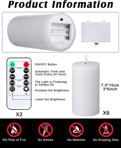 VIHOSE 12 Pack White Flameless Candles Set with Remote and Timer Flickering Flameless Battery Candles Flat Top LED Pillar for Wedding Outdoor Home Festival Decoration(D 3'' H 4'' 5'' 6'')