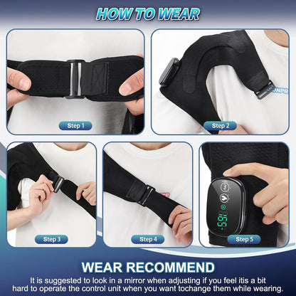 Cordless Heated Shoulder Brace with Vibration, 3 Heat & Massage Settings, Shoulder Heating Pad for Pain Relief, Adjustable Shoulder Warmer for Men and Women(Grey)