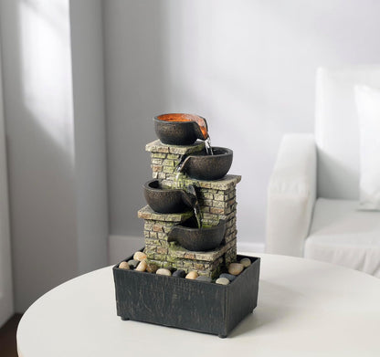 Haobos Indoor Tabletop Fountain 3-Tier Rockery Relaxation, Soothing Sound Home/Office/Bed Room Decor,Gifts for Mom/Grandma Relaxing Waterfall Meditation Tabletop Fountain LED Lights