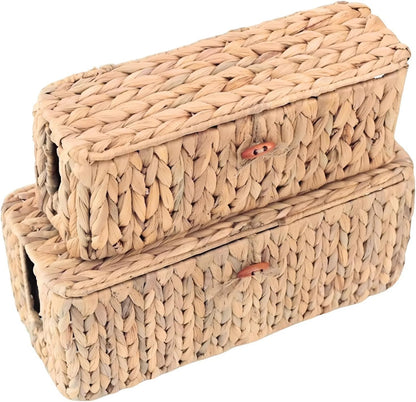 Wicker Cable Management Box Set of 2 with Lid, 15 in, Natural