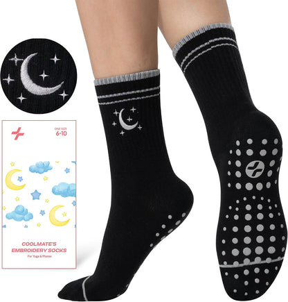 COOLMATE Pilates Socks with Grips for Women, Yoga Socks, Crew Non Slip Women for Barre, Pilates Gifts for Women - Colors A