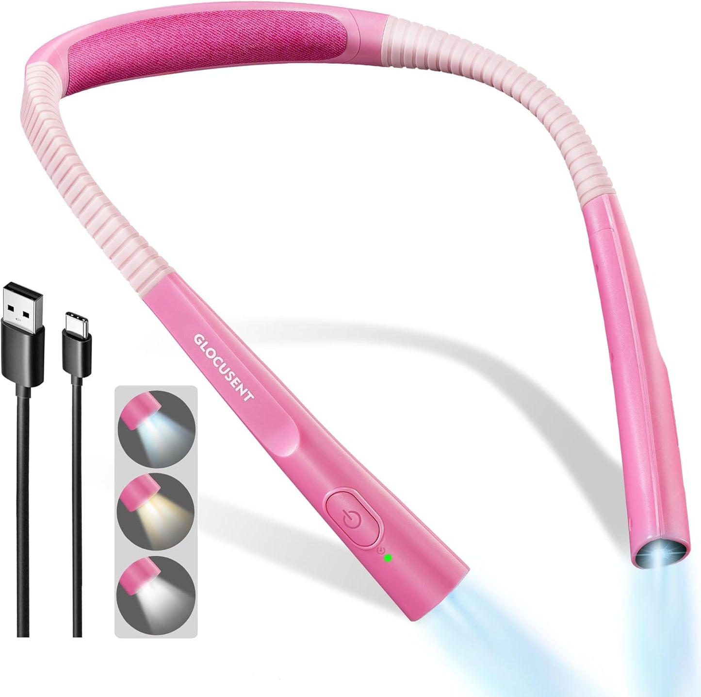 Glocusent Book Light, 3-Color & 6-Brightness Reading Light, Bendable Neck Light, 80-hr Lasting Rechargeable Book Light, Perfect Reading Lights for Books in Bed, Knitting, Repairing, Book Lovers Gifts
