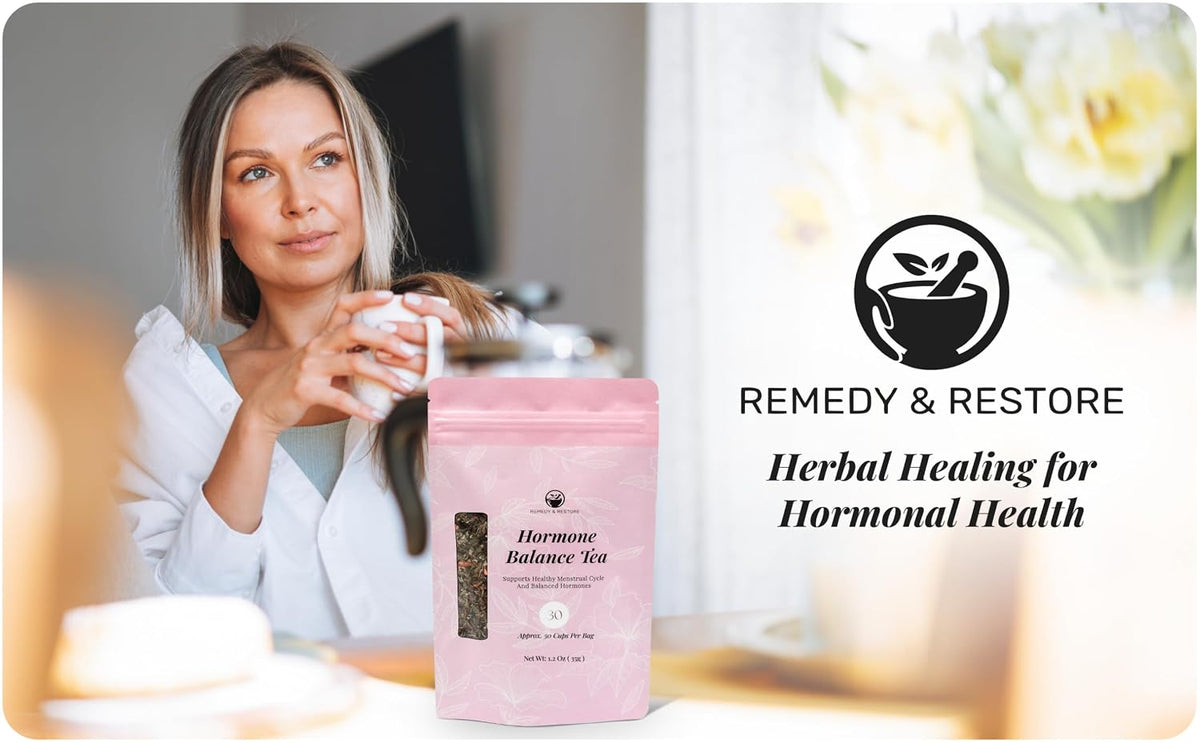 Remedy & Restore Herbal Tea for Hormone Balance - Natural Menstrual Cycle Support, Spearmint Flavor, Loose Leaves