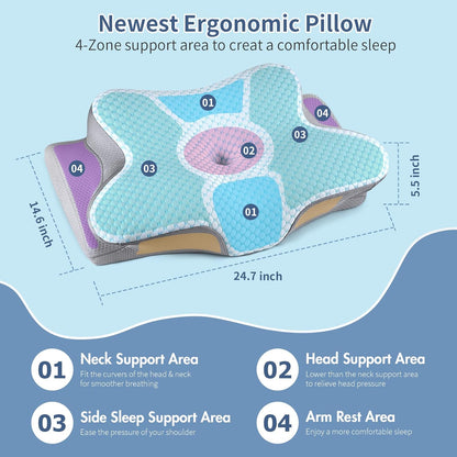 Cervical Neck Pillow for Pain Relief - Ergonomic Side Sleeper Pillow for Neck Support, Cooling Memory Foam Pillows, Contour Pillow Orthopedic Bed Pillow for Back Stomach Sleepers (Dark Grey)