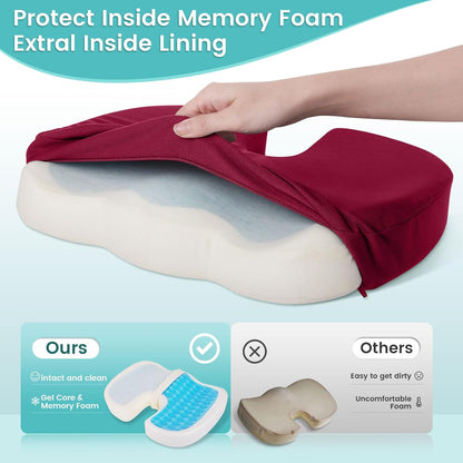 Office Chair Seat Cushion, Cooling Gel Enhanced Memory Foam Cushion for Long Sitting - Back, Sciatica, Coccyx, Tailbone Pain Relief Pillow - for Office, Gaming, Car, Wheelchair - Black, Large