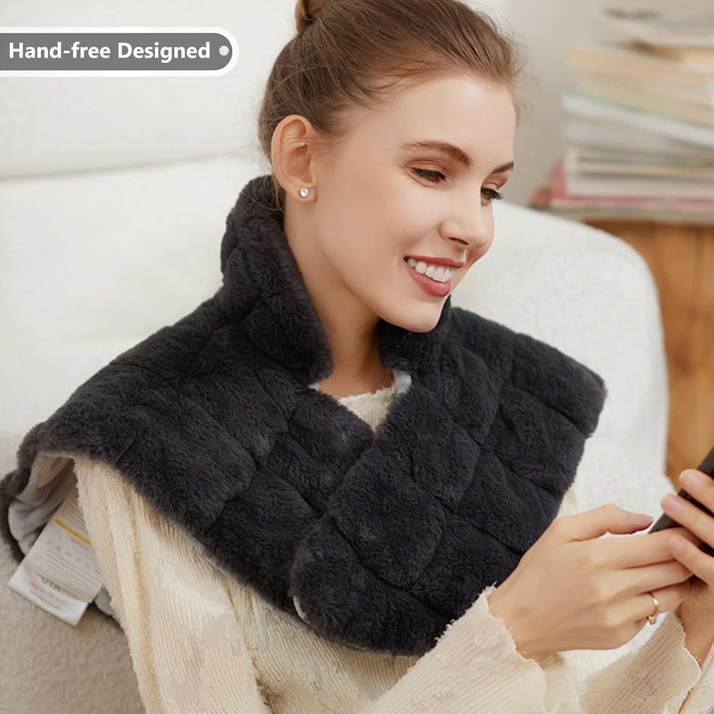 UTK Weighted Heating Pad for Neck and Shoulders and Back, 30s Fast Heat | Premium Faux Rabbit Fur Fabric, 6X Deeper Pain Relief, 8 Heat Settings, 4H Auto Off, Memory Function, 24"x 20", Women Gifts