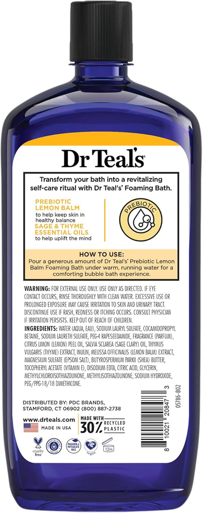 Dr Teal's Foaming Bath with Pure Epsom Salt, Prebiotic Lemon Balm & Essential Oils, 34 fl oz (Pack of 4)