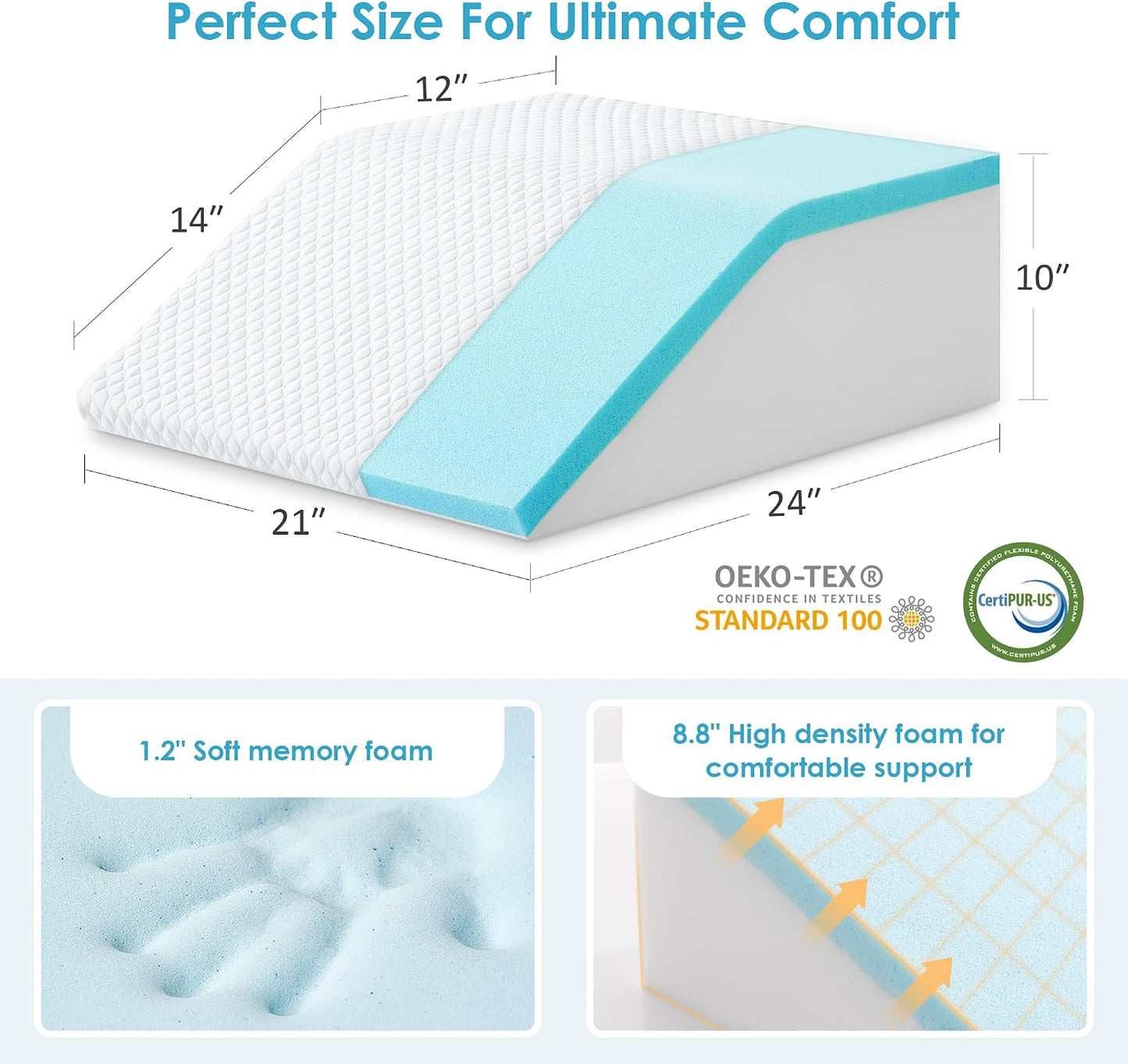 Cozymaker 7.5-inch Bed Wedge Pillow for Sleeping Back Support Pain Relief