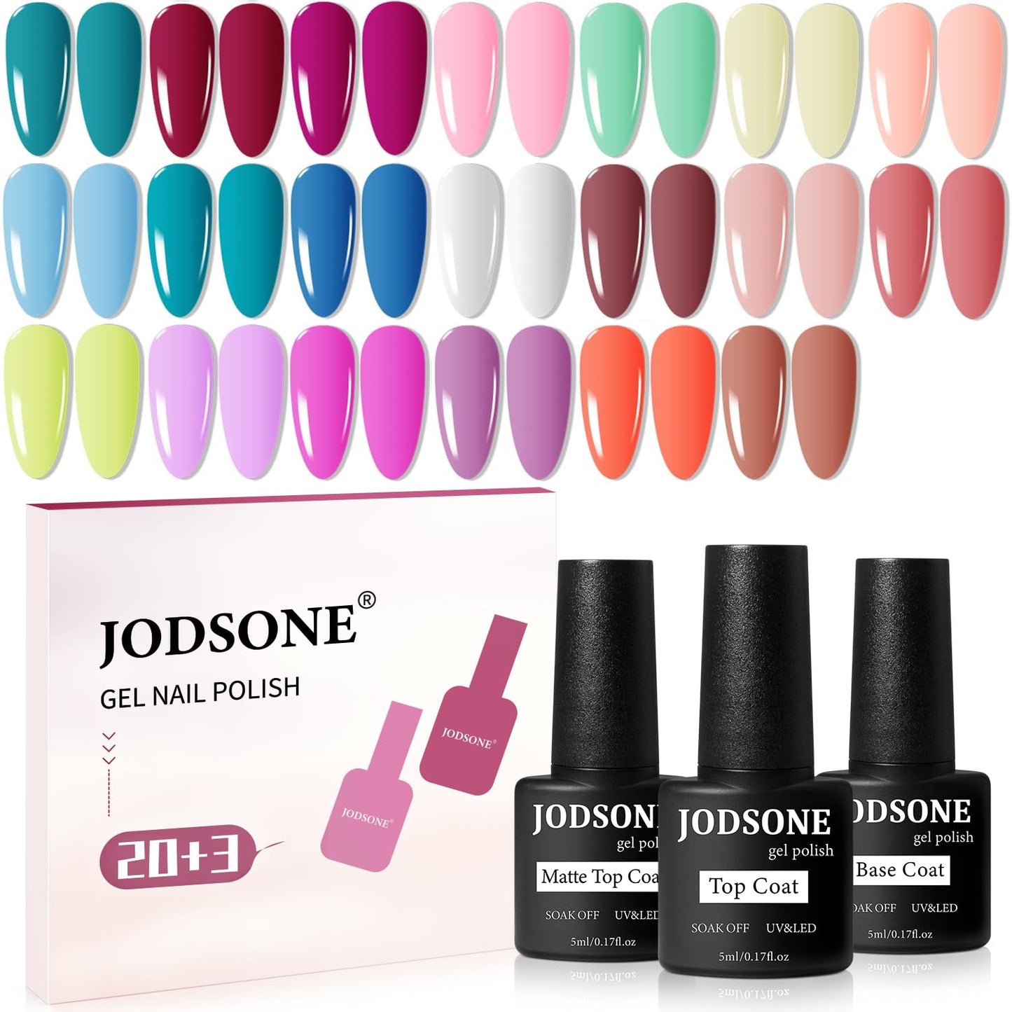 JODSONE Gel Nail Polish Kit 60 PCS with U V Light Soak off Base Top Coat 55 Shine Colors Gel Nail Kit Bright and Dark Brown Wine Red Series Manicure Set for Women and Girls