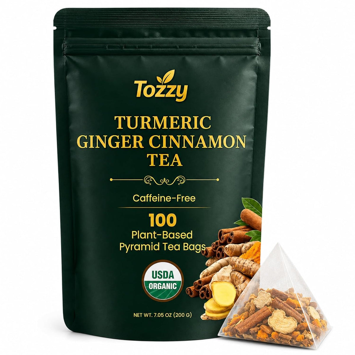 Tozzy Organic Turmeric Ginger Cinnamon Tea, 100 Pyramid Tea Bags