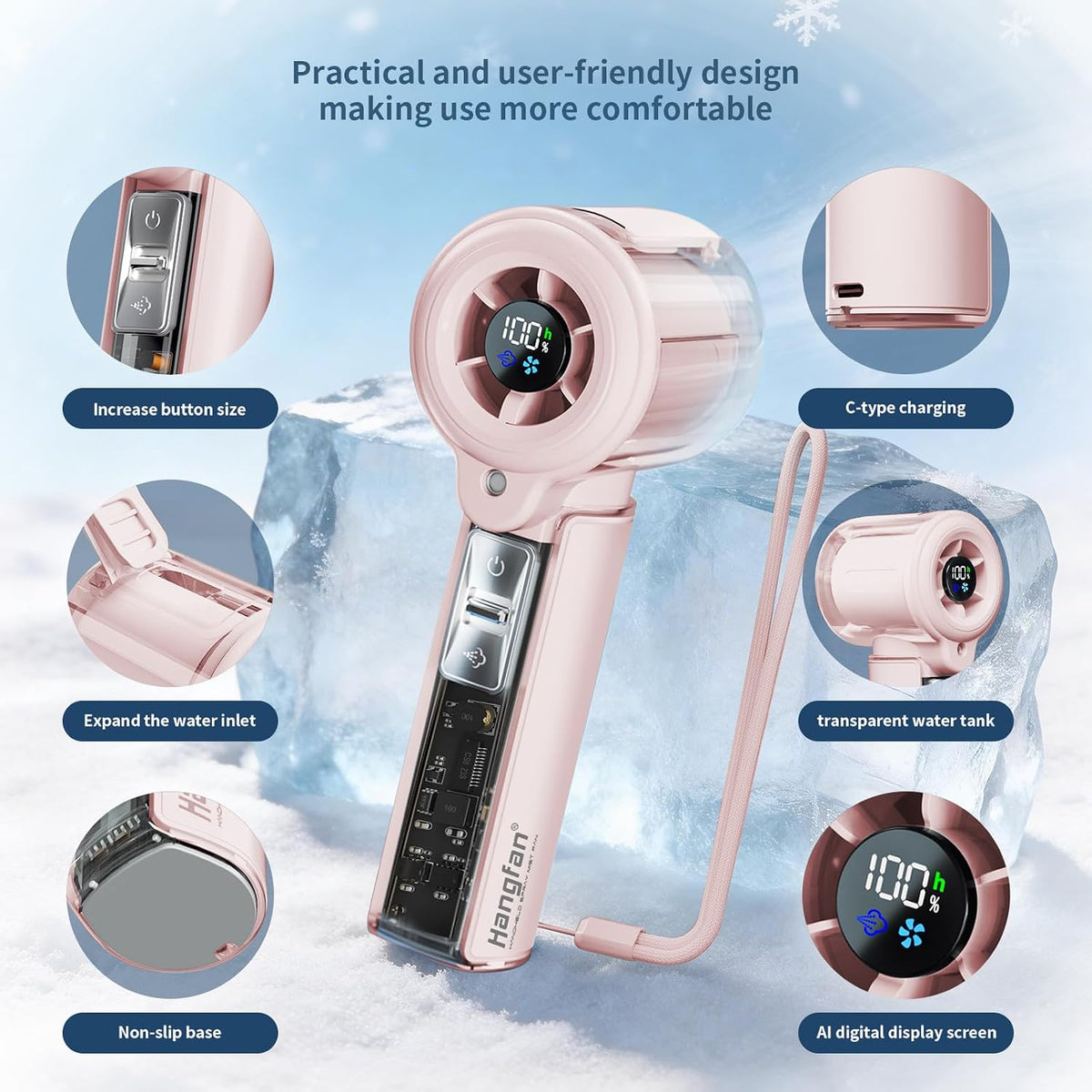 Handheld Misting Fan,20000 RPM,100 Speeds,Nano Mist,LED Display