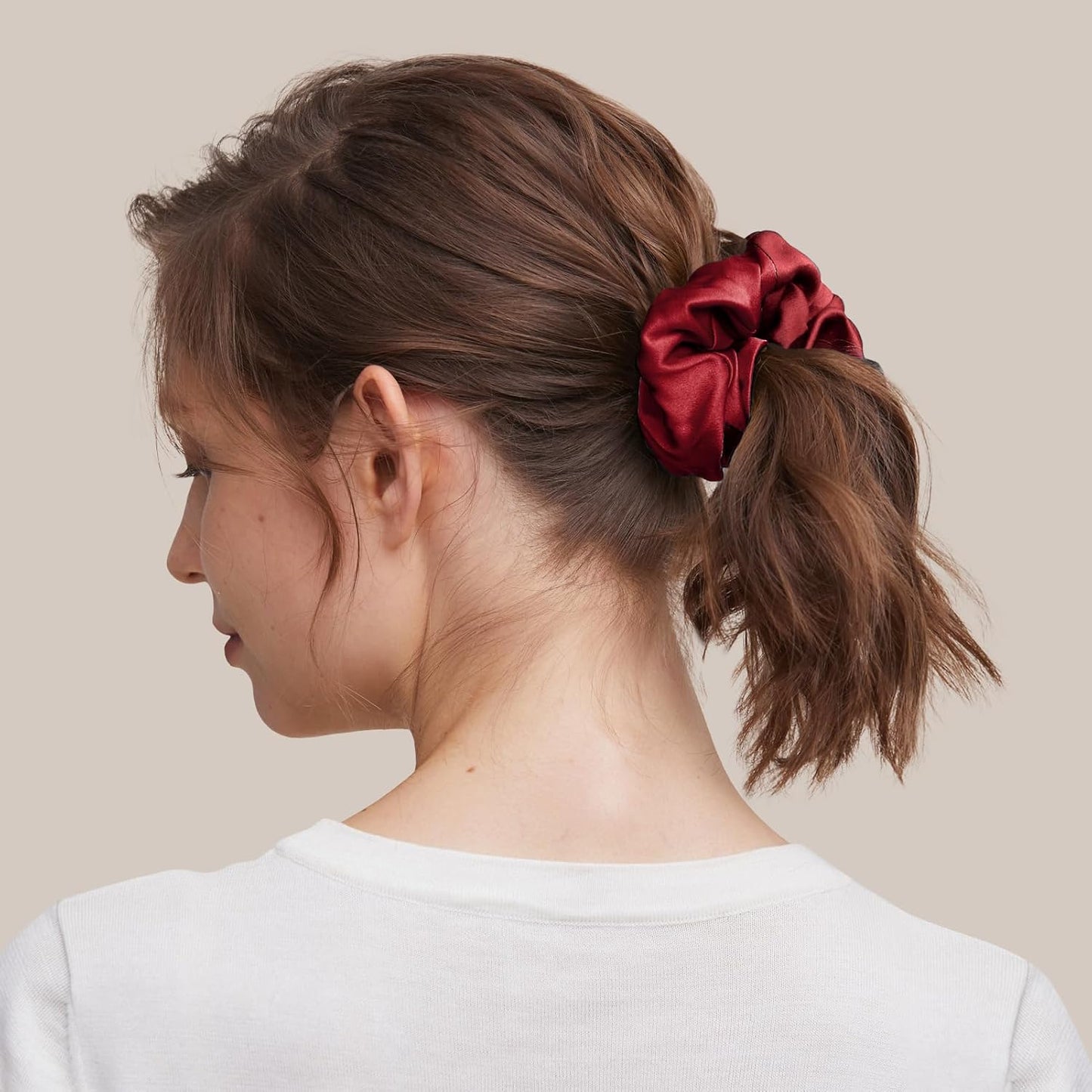LILYSILK Silk Hair Scrunchies / Ties for Frizz & Breakage Prevention, 100% Mulberry, No Damage, Elastic ponytail Holders, 1Pc, Coffee - Colors B