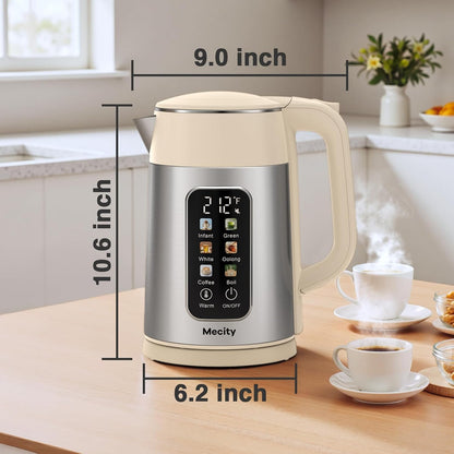 Mecity Electric Kettle 1.7L Touch Screen Temperature Control Water Boiler, No Plastic Contact with Water. 6 Preset Temperature Programs, 2 Hours Keep Warm, Auto Shut Off, Dark Grey